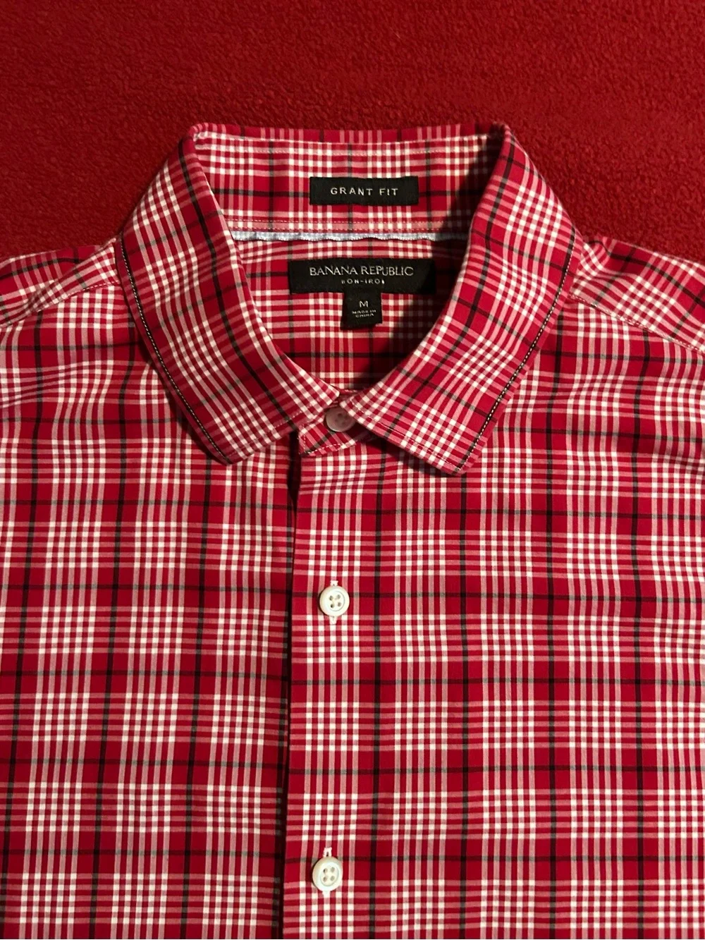 Banana Republic Red and White Plaid Button-Down Dress Shirt